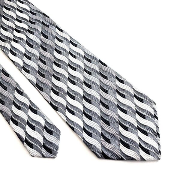 Pronto Uomo‎ Gray Woven Geometric Long Wide Silk Tie - Picture 1 of 6